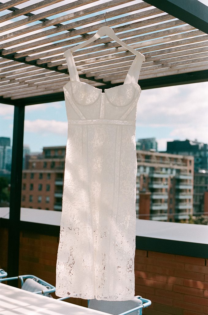 Dress hanging on suite patio at the Drake hotel